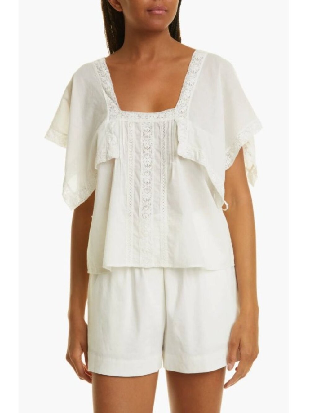 Rebecca Taylor Lace Insert Top in Snow Size L